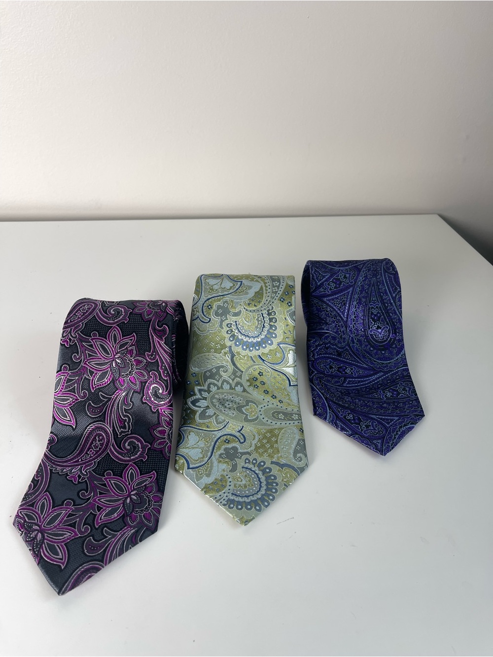 Geoffrey Beene Paisley Silk Tie Trio - Purple, Green, Navy
